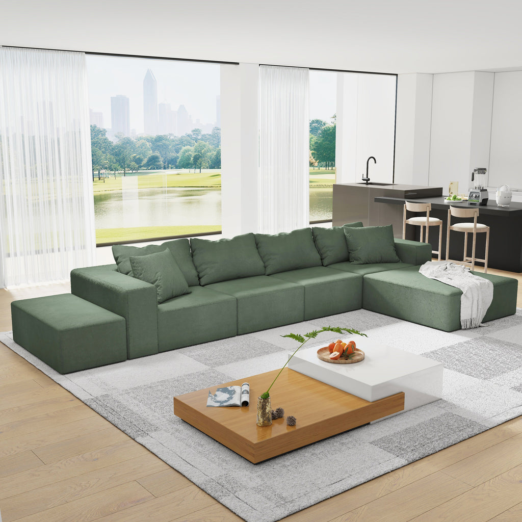 Sofá seccional tapizado moderno, conjunto de sofá modular en forma de L de 132" para sala de estar con 6 cojines, envío gratis