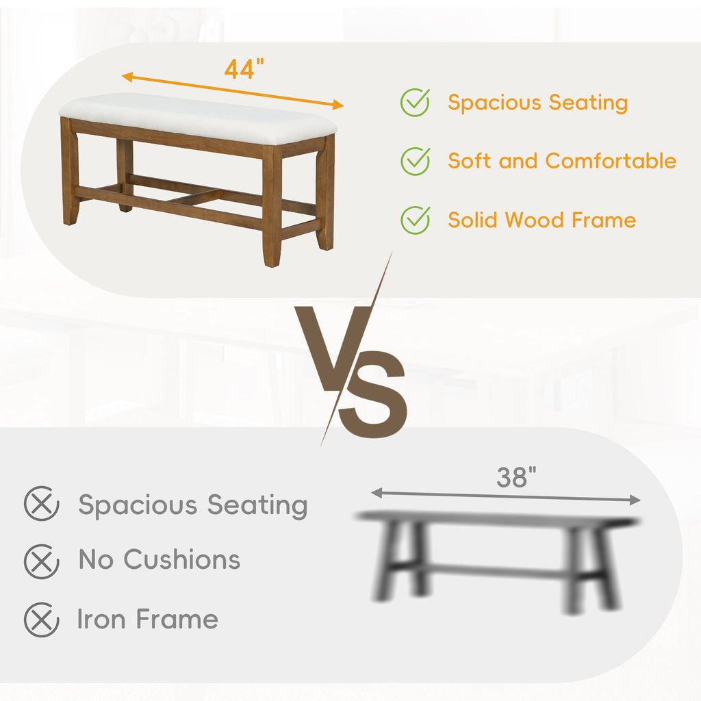Farmhouse 76inch 6-Piece Extendable Dining Table Set Trestle Kitchen Table Set With 18inch Removable Leaf and Upholstere