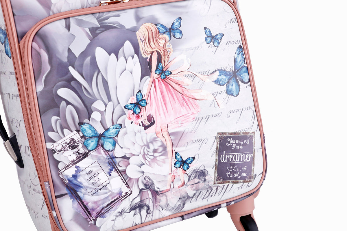Maleta Arosa con estampado floral y ruedas giratorias