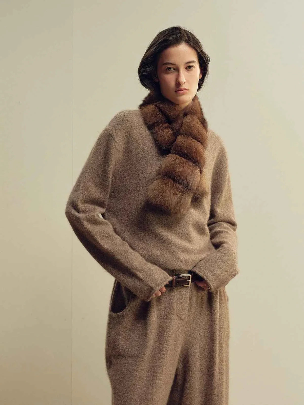 Firelady Fur Mink Fur Scarf Russian Imported Trendy Retro Vintage-Style Ribbed Patchwork