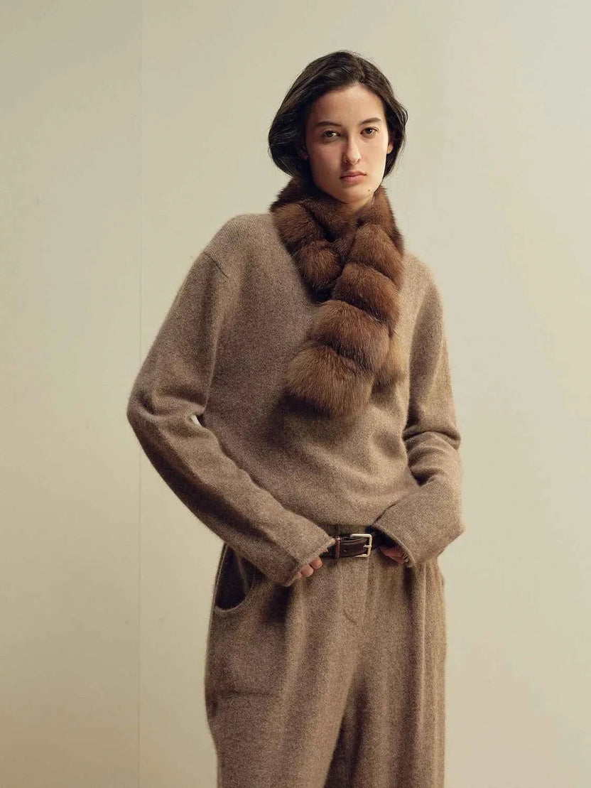 Firelady Fur Mink Fur Scarf Russian Imported Trendy Retro Vintage-Style Ribbed Patchwork