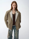 "London Diary"old Money Style Contrasting Lapel Wool Blazer