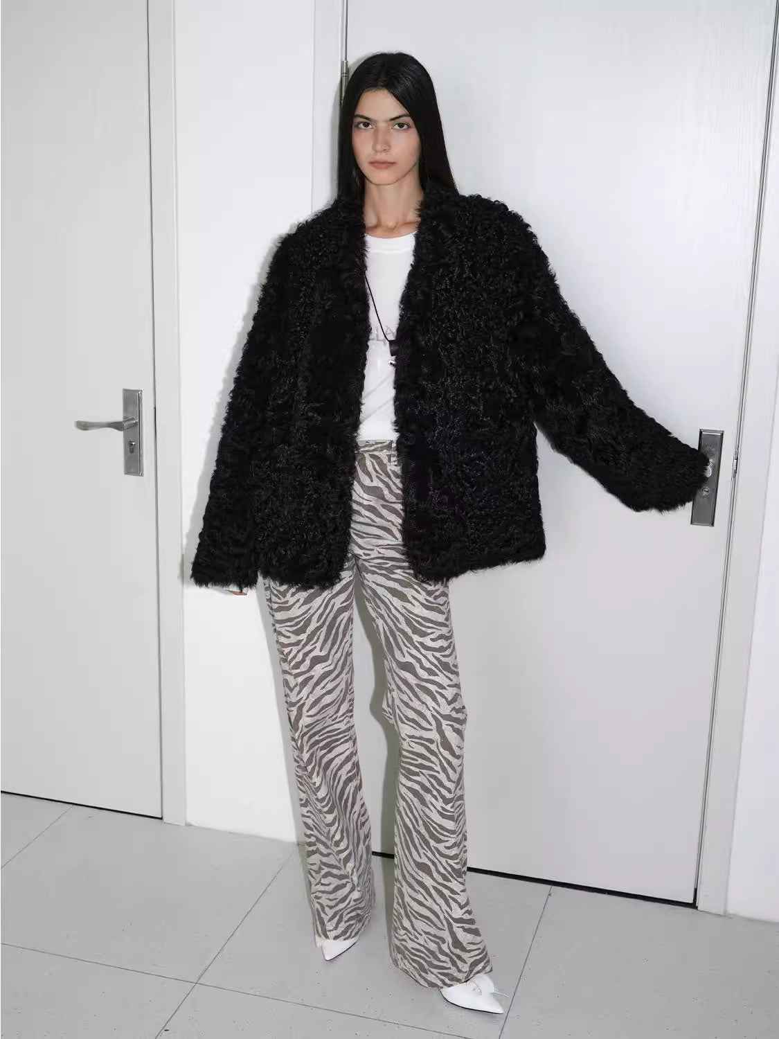 Fireladyfur Women's Black Sheepskin Jacket With Tuscan Fur"My Little Curly"