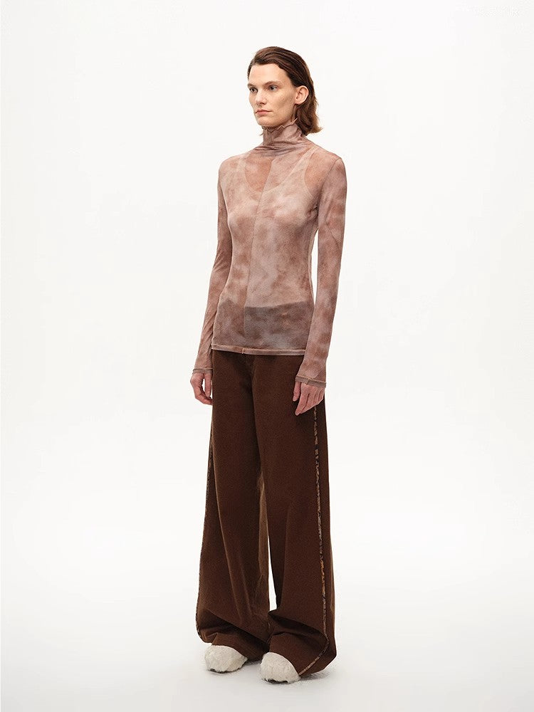 [FF×JW Rich Dusk] Exquisite and Fashionable Mesh Rendering High Collar T-Shirt Bottoming Shirt