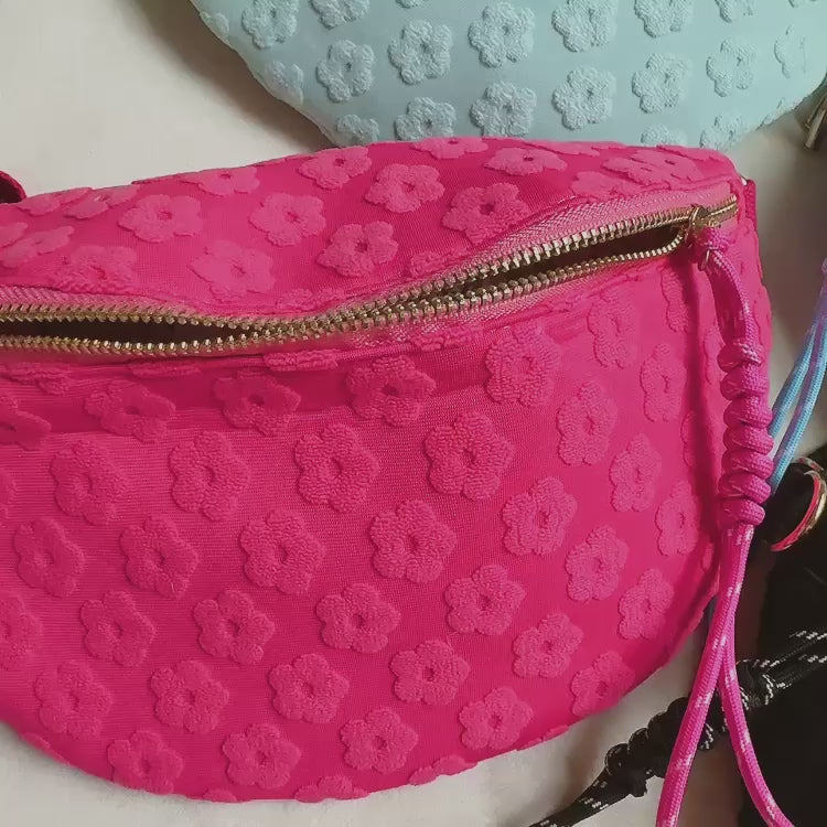 Embossed Daisy Blossom Belt Sling Bag