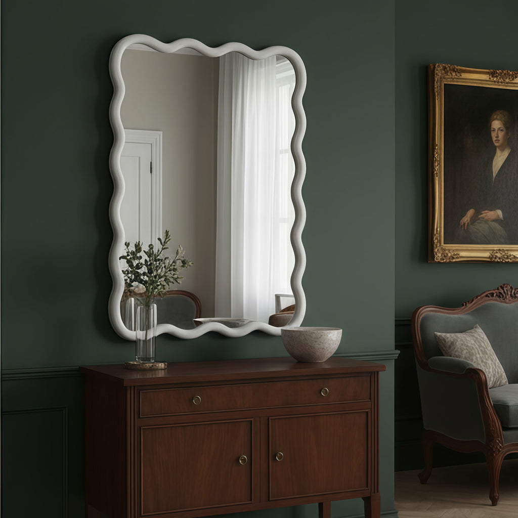 30'x40' Wavy Rectangle Solid Wood Frame Decorative Mirror,For Bedroom, Bathroom, Living Room, Entryway