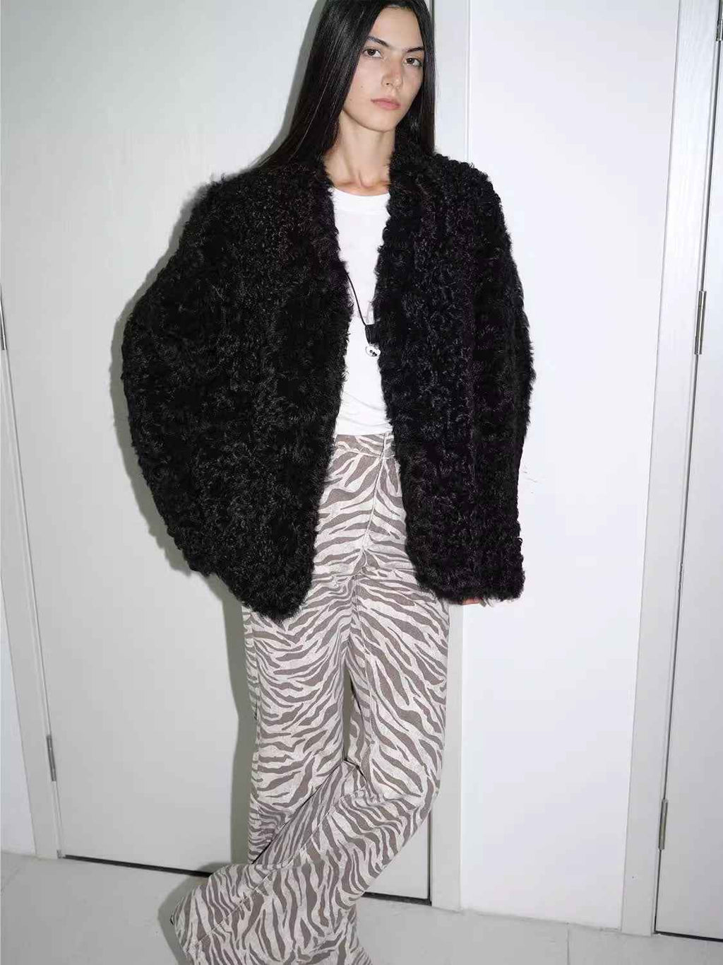 Fireladyfur Women's Black Sheepskin Jacket With Tuscan Fur"My Little Curly"