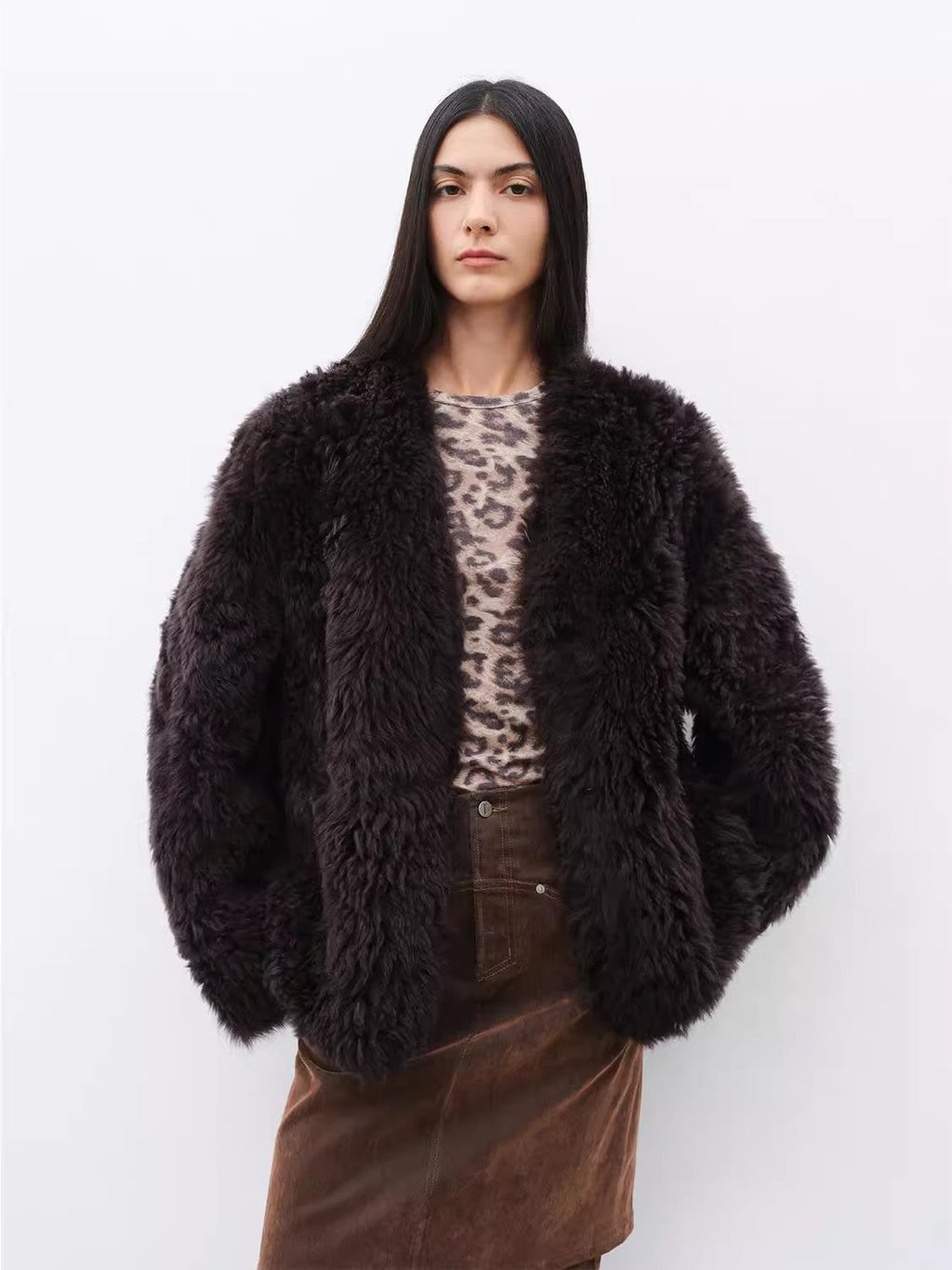 Mi pequeña chaqueta de piel de oveja negra rizada toscana importada