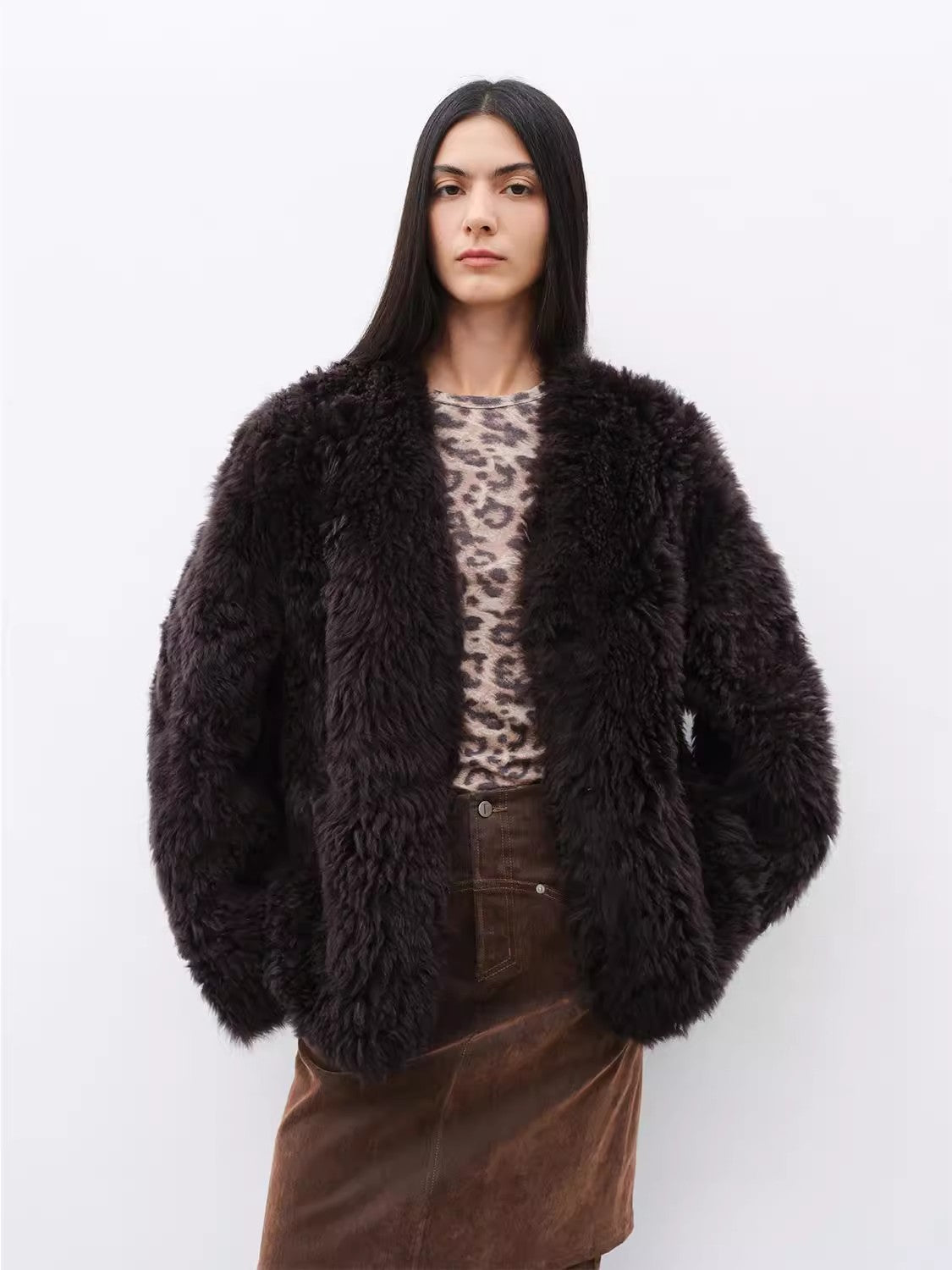 Mi pequeña chaqueta de piel de oveja negra rizada toscana importada