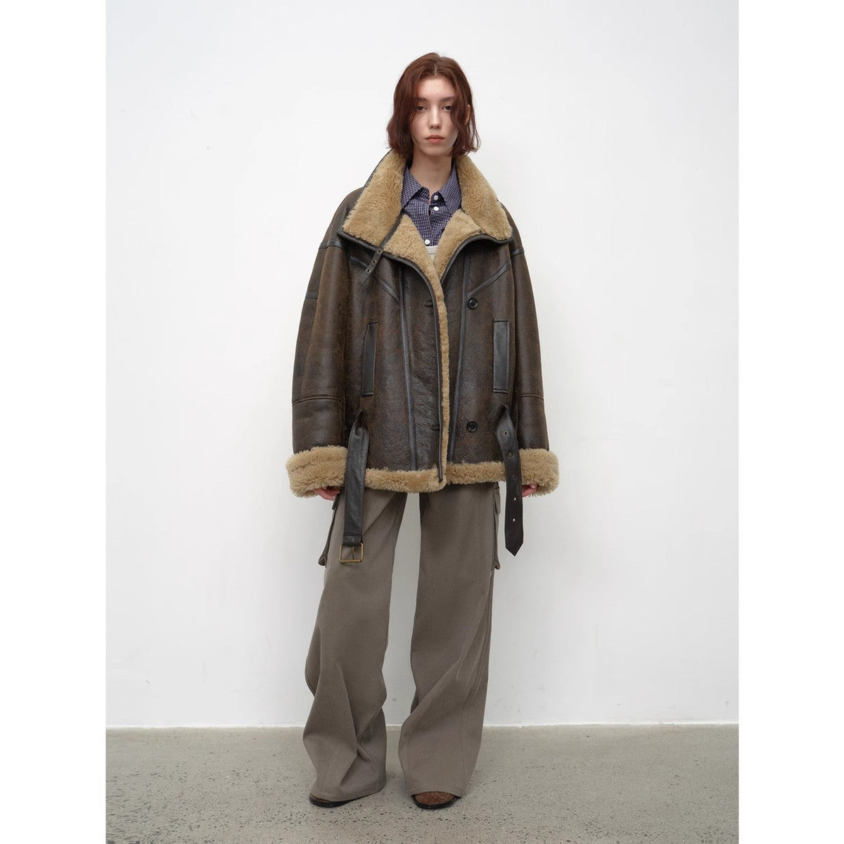 Chaqueta de invierno estilo motociclista "London Street" de una pieza en piel de merino importada