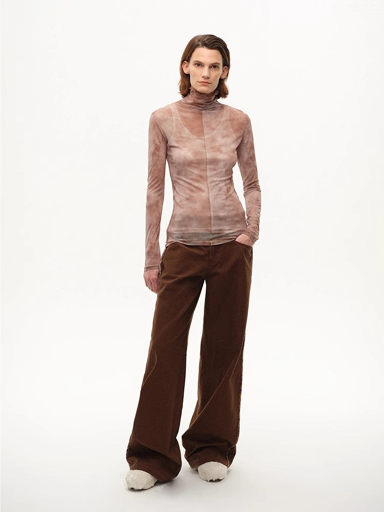 [FF×JW Rich Dusk] Exquisite and Fashionable Mesh Rendering High Collar T-Shirt Bottoming Shirt