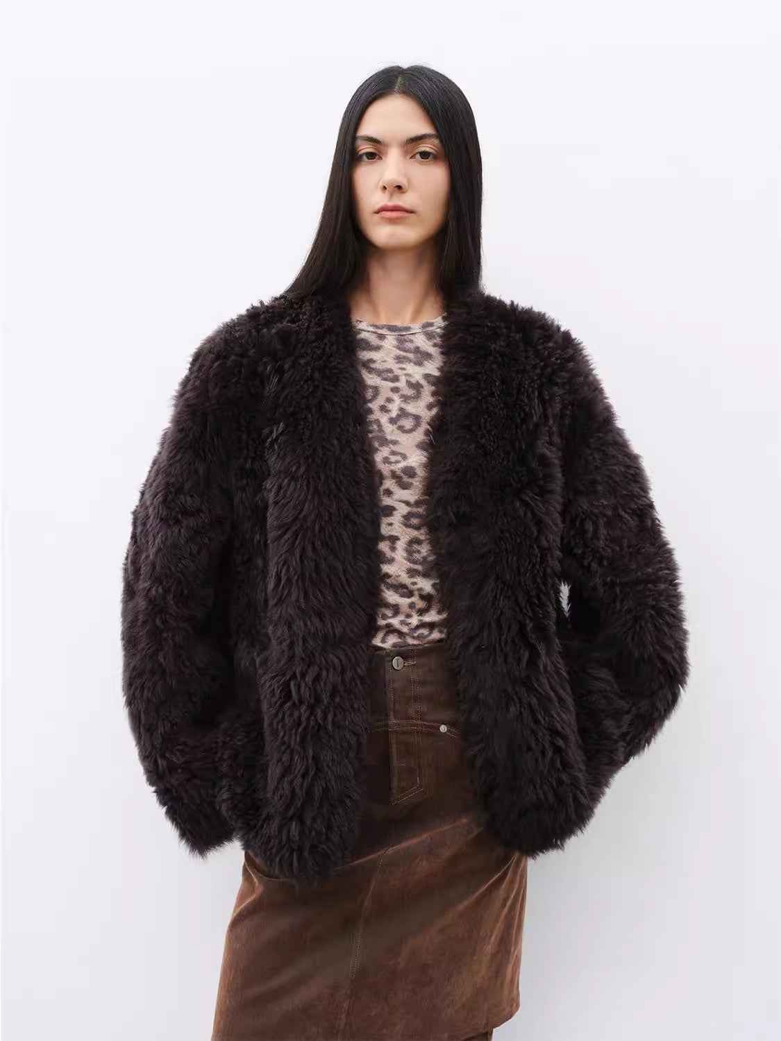 Fireladyfur Women's Black Sheepskin Jacket With Tuscan Fur"My Little Curly"