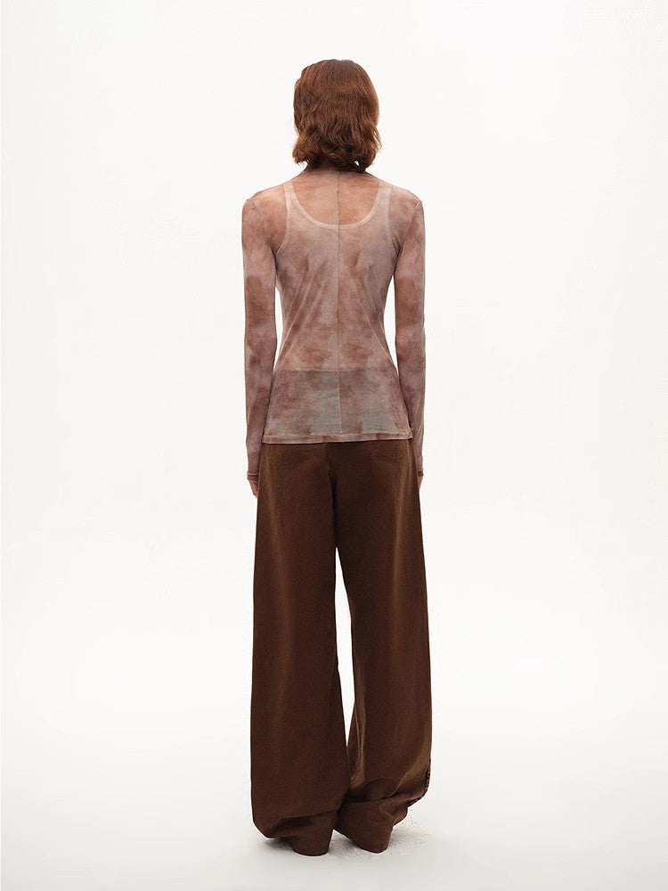 [FF×JW Rich Dusk] Exquisite and Fashionable Mesh Rendering High Collar T-Shirt Bottoming Shirt