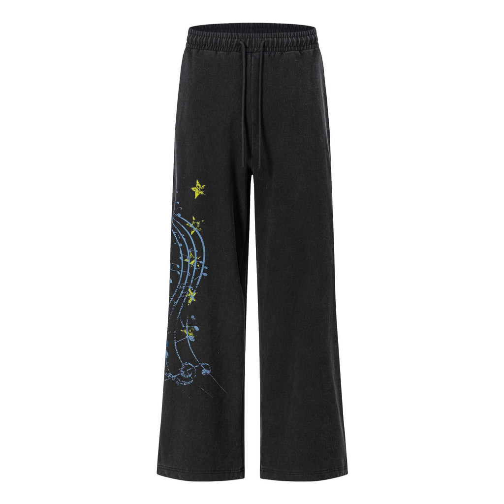Wide Leg Sweatpants with Elastic Drawstring Waist, Distressed Frayed Edges