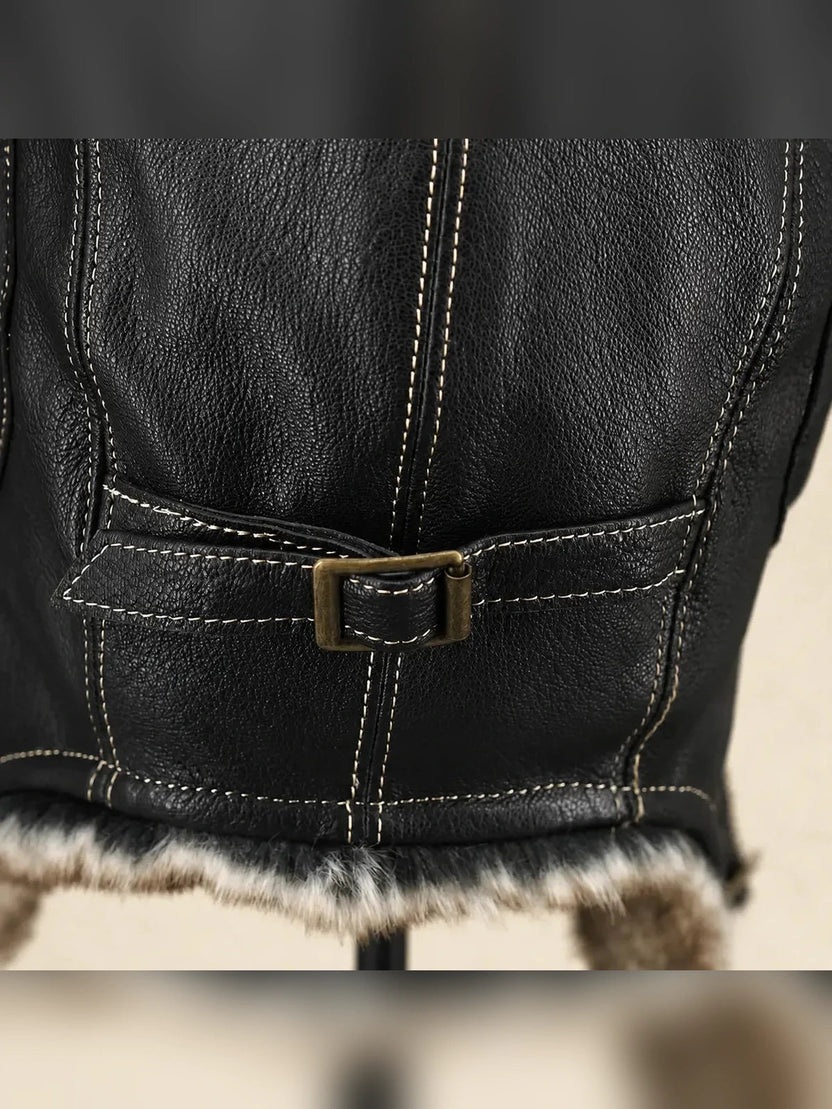 Chapka d'aviateur unisexe en cuir de mouton véritable style vintage