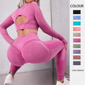 2-teilige Sportanzüge, langärmelige Oberteile mit Hohldesign und High-Waist-Seamless-Fitness-Leggings mit Po-Lifting, Sport-Fitnessstudio-Sportbekleidung, Outfits, Kleidung
