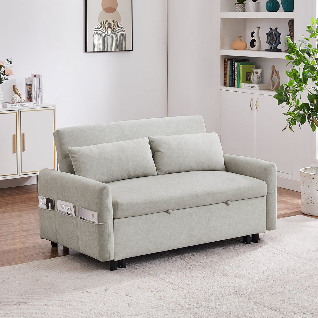 55.1" Pull Out Sleep Sofa Bed Loveseats Sofa Couch With Adjsutable Backrest, Storage Pockets, 2 Soft Pillows, USB Ports