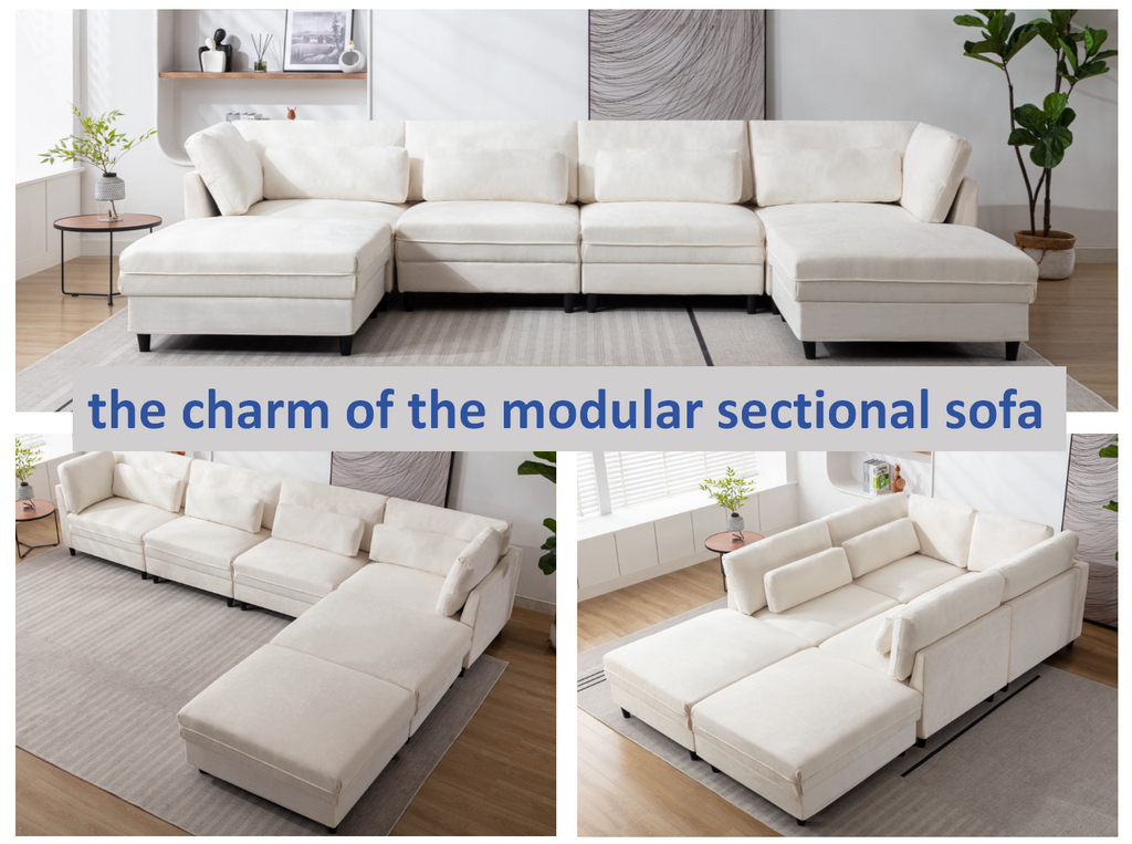 Oversized Modular Sectional Fabric Sofa Set With Waist Pillows, Extra Large U Shaped Couch With Reversible Chaise, 145 I