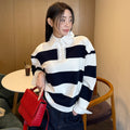 Sweet Open-front Lace-panel Striped Casual Blouse