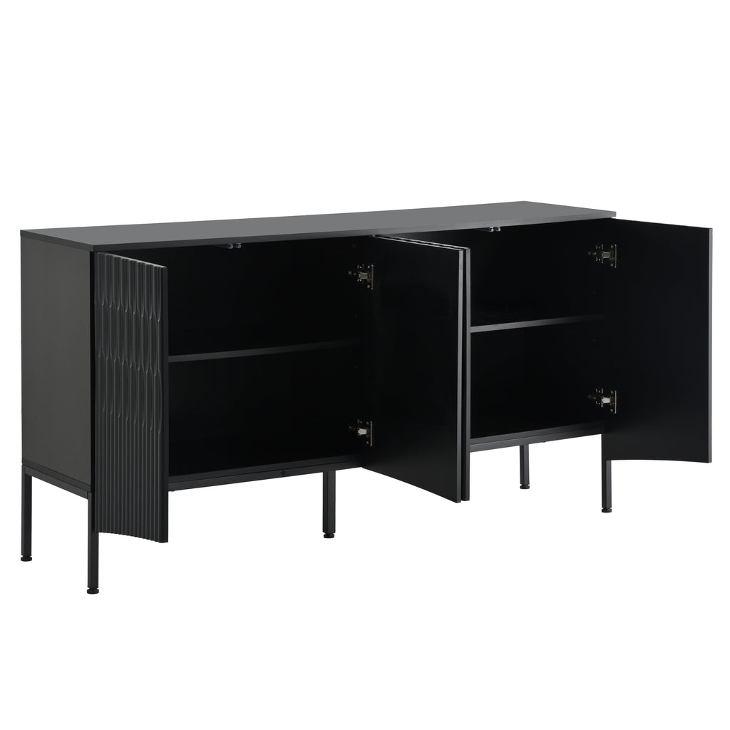 Elegant Sideboard Featuring Curved Bottom Doors With Arched Groove Design in a Stylish Four-Door Layout,Suitable for Liv