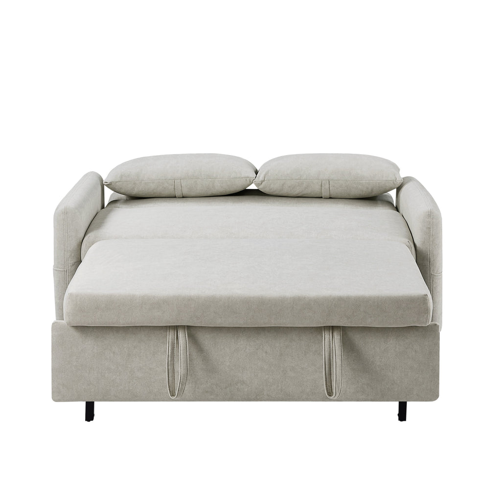 55.1" Pull Out Sleep Sofa Bed Loveseats Sofa Couch With Adjsutable Backrest, Storage Pockets, 2 Soft Pillows, USB Ports