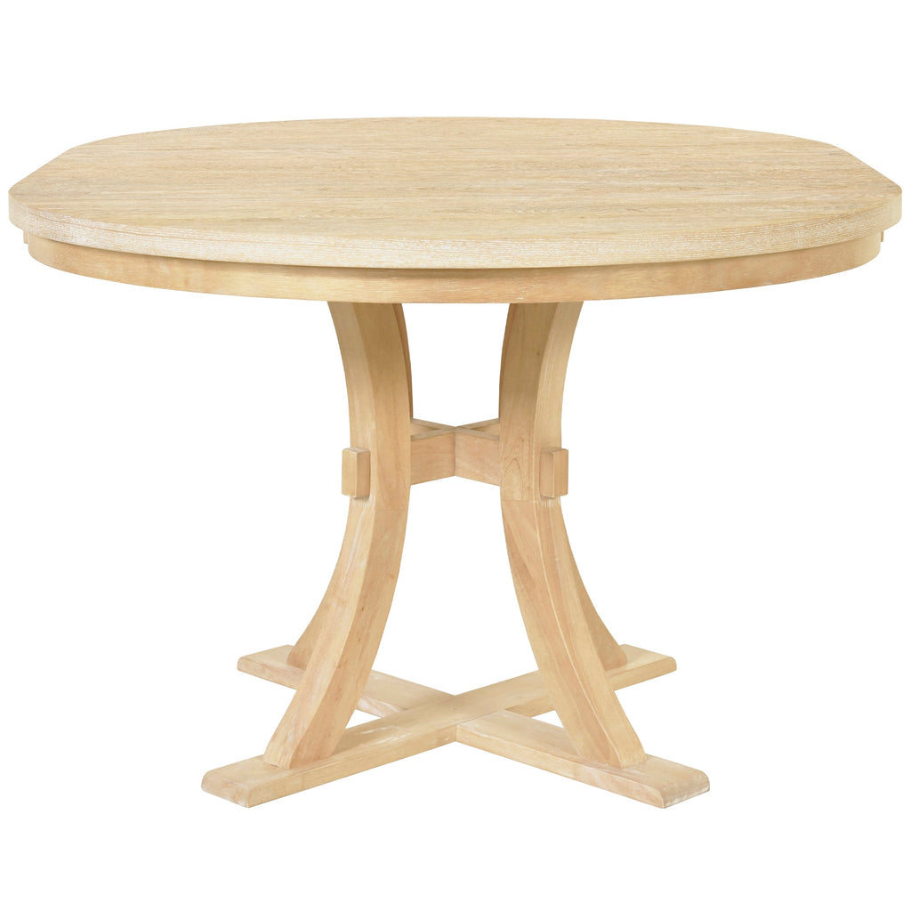 5-Piece Rustic Round Pedestal Extendable Dining Table Set With 15.7" Removable Leaf and Simple Dining Chirs for Small Pl