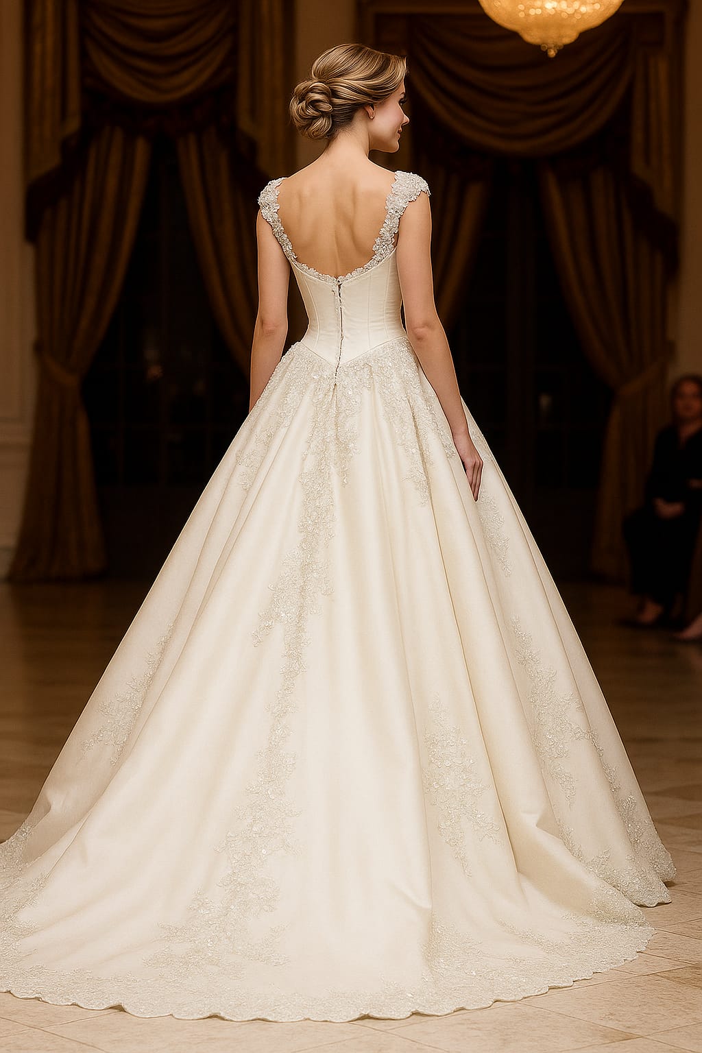 Vestido de novia vintage de línea A con mangas casquillo Sam