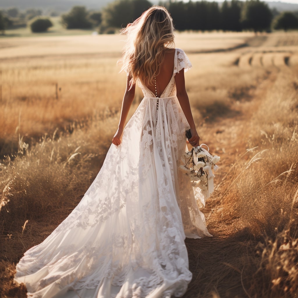 Belinda Lace Embroidered Open Back Gown