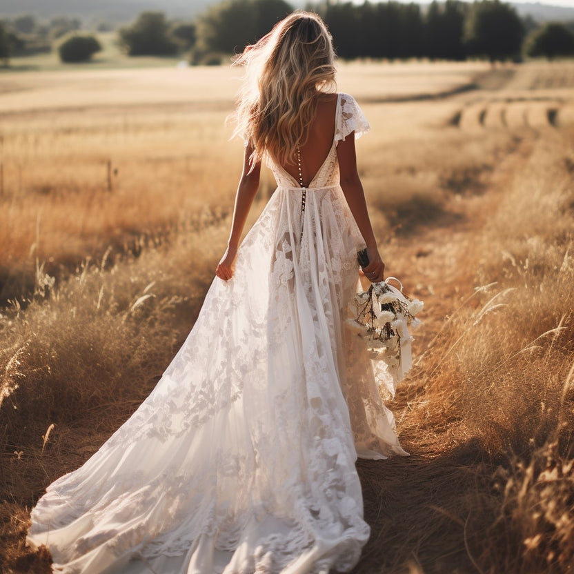 Belinda Lace Embroidered Open Back Gown