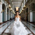 Marina Open Back A Line Ruffle Pleated Gown
