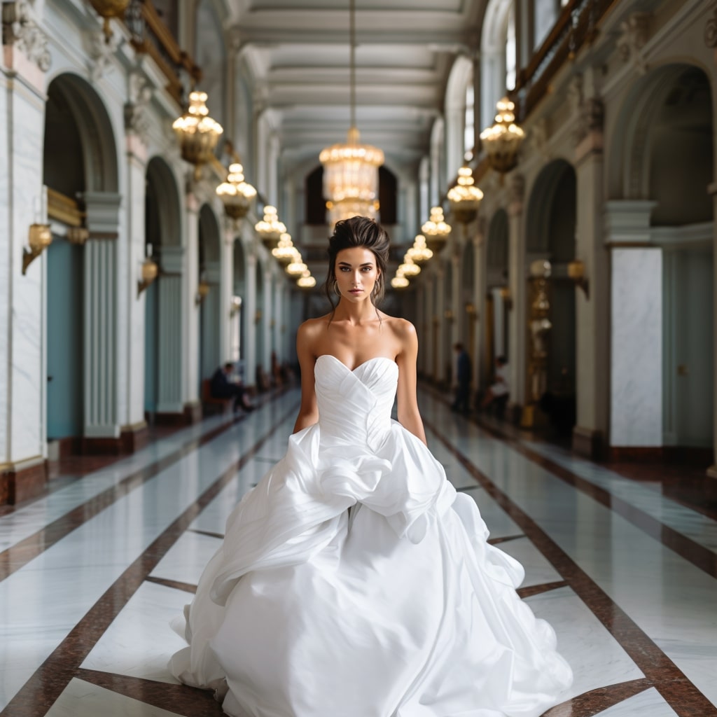 Marina Open Back A Line Ruffle Pleated Gown