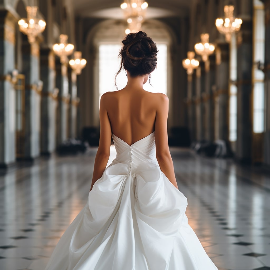 Marina Open Back A Line Ruffle Pleated Gown