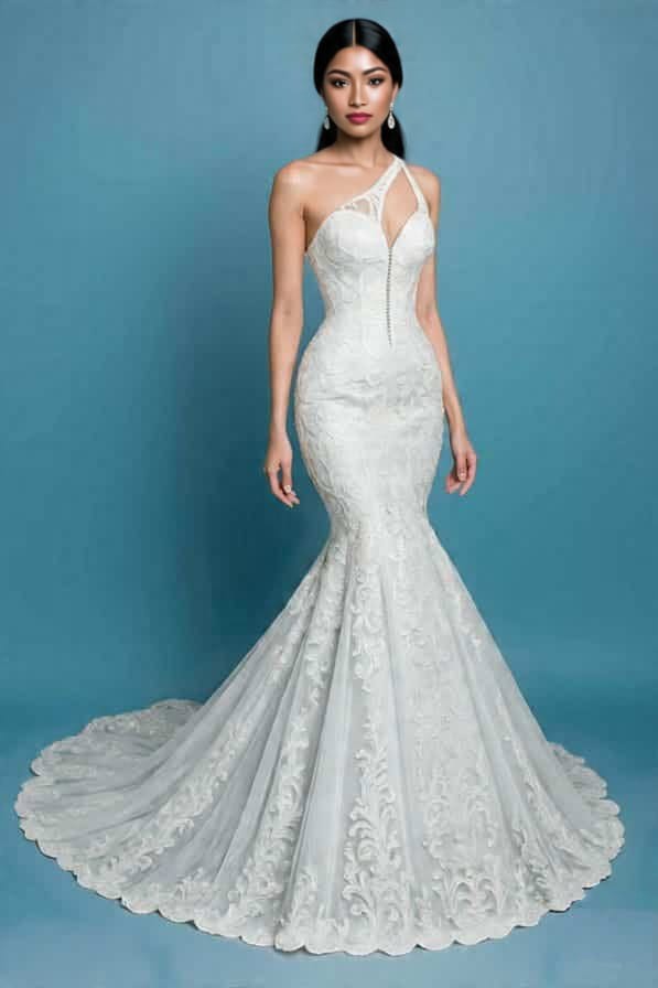 Azalea Lace Embroidered One Shoulder Bridal Dress