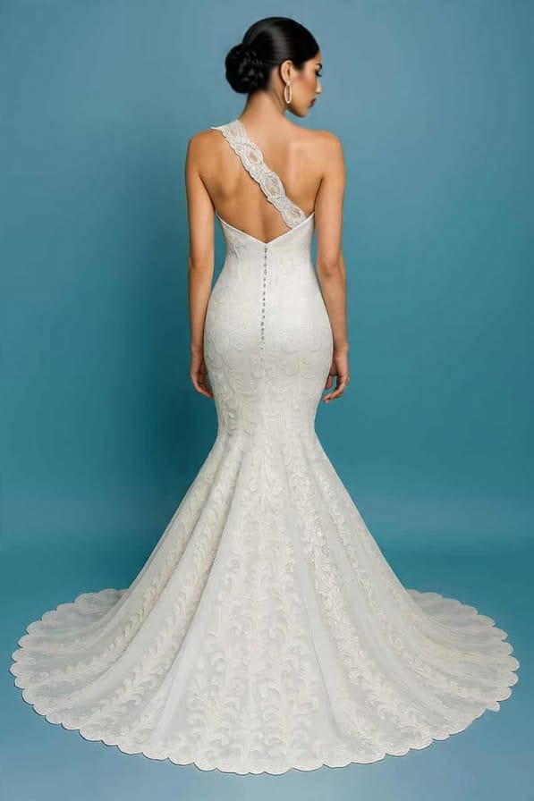 Azalea Lace Embroidered One Shoulder Bridal Dress