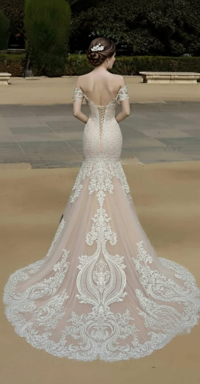 Melanie Embroidered Lace Mermaid Wedding Dress