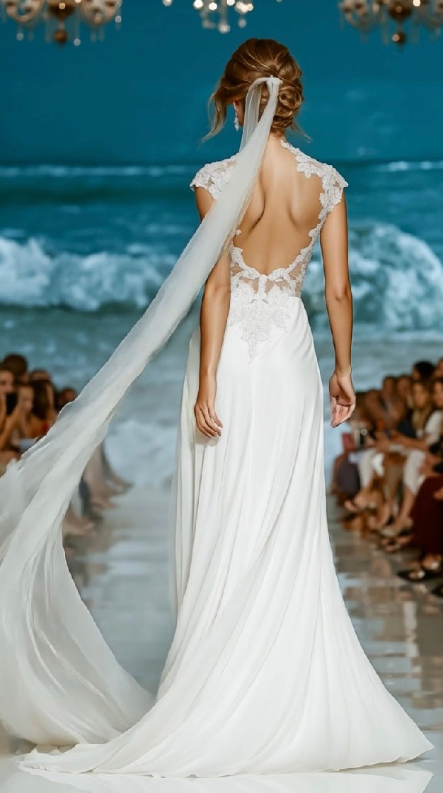 Fabiola High Collar Open Back Bridal Gown