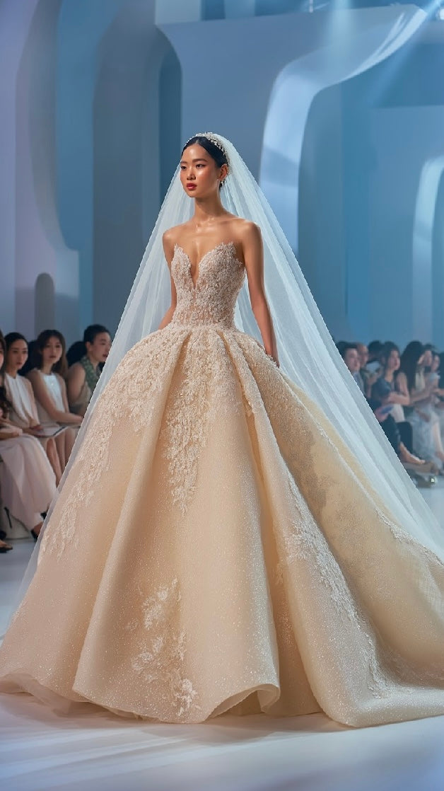 Theresa A Line Strapless Applique Bridal Dress