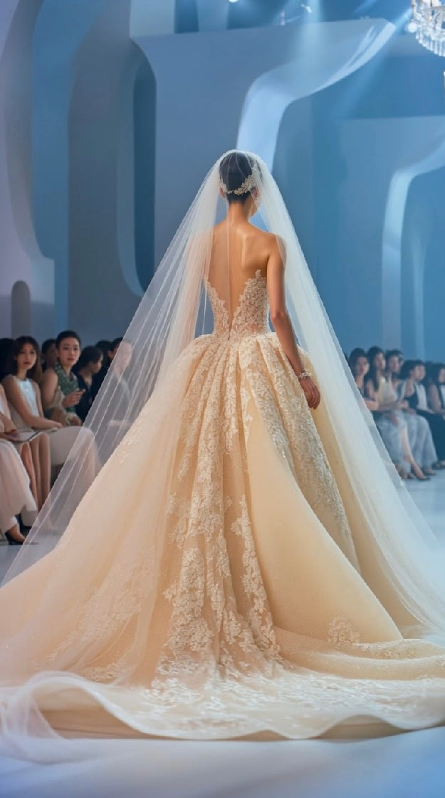 Theresa A Line Strapless Applique Bridal Dress