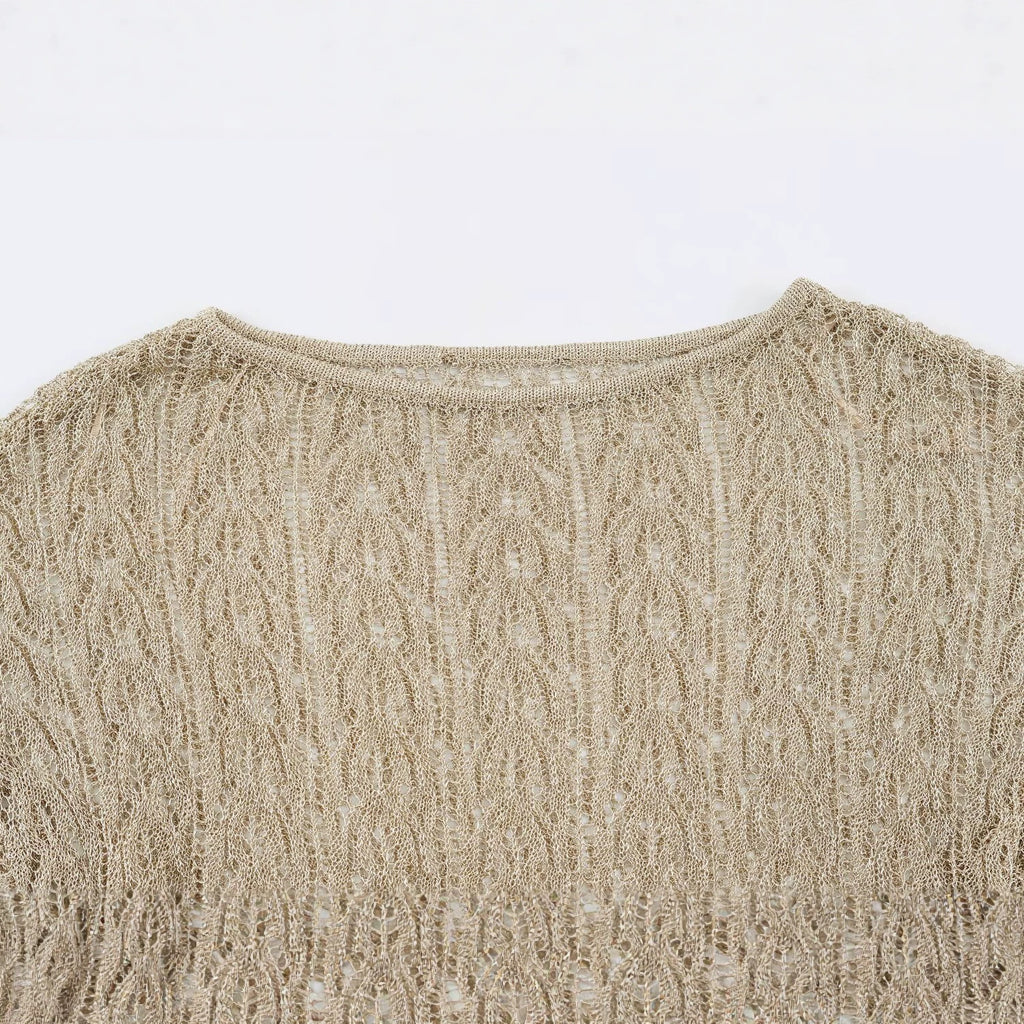Metallic thread with belt knitted sweater top for women