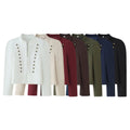 Embroidered knot button decoration long sleeved stand up collar jacket for women