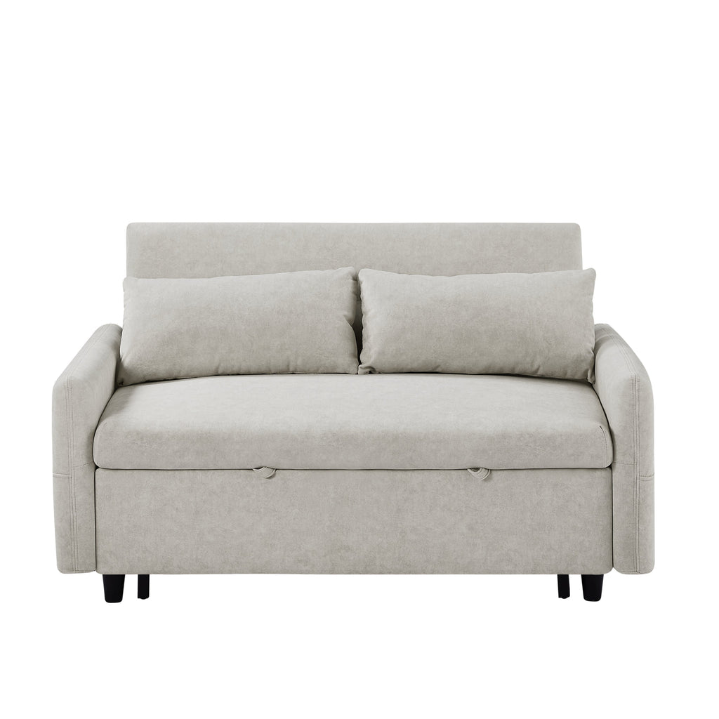 55.1" Pull Out Sleep Sofa Bed Loveseats Sofa Couch With Adjsutable Backrest, Storage Pockets, 2 Soft Pillows, USB Ports