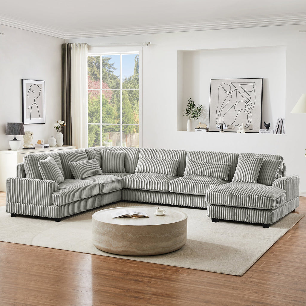 129" Oversized Sectional Sofa U-Shaped Sofa Couch Modern Sofa Upholstered in Soft Corduroy With a Chaise Lounge for Livi
