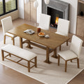 Farmhouse 76inch 6-Piece Extendable Dining Table Set Trestle Kitchen Table Set With 18inch Removable Leaf and Upholstere