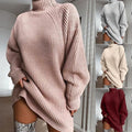 Einfarbiger Rollkragenpullover, langer Winter-Damenpullover, Kleid