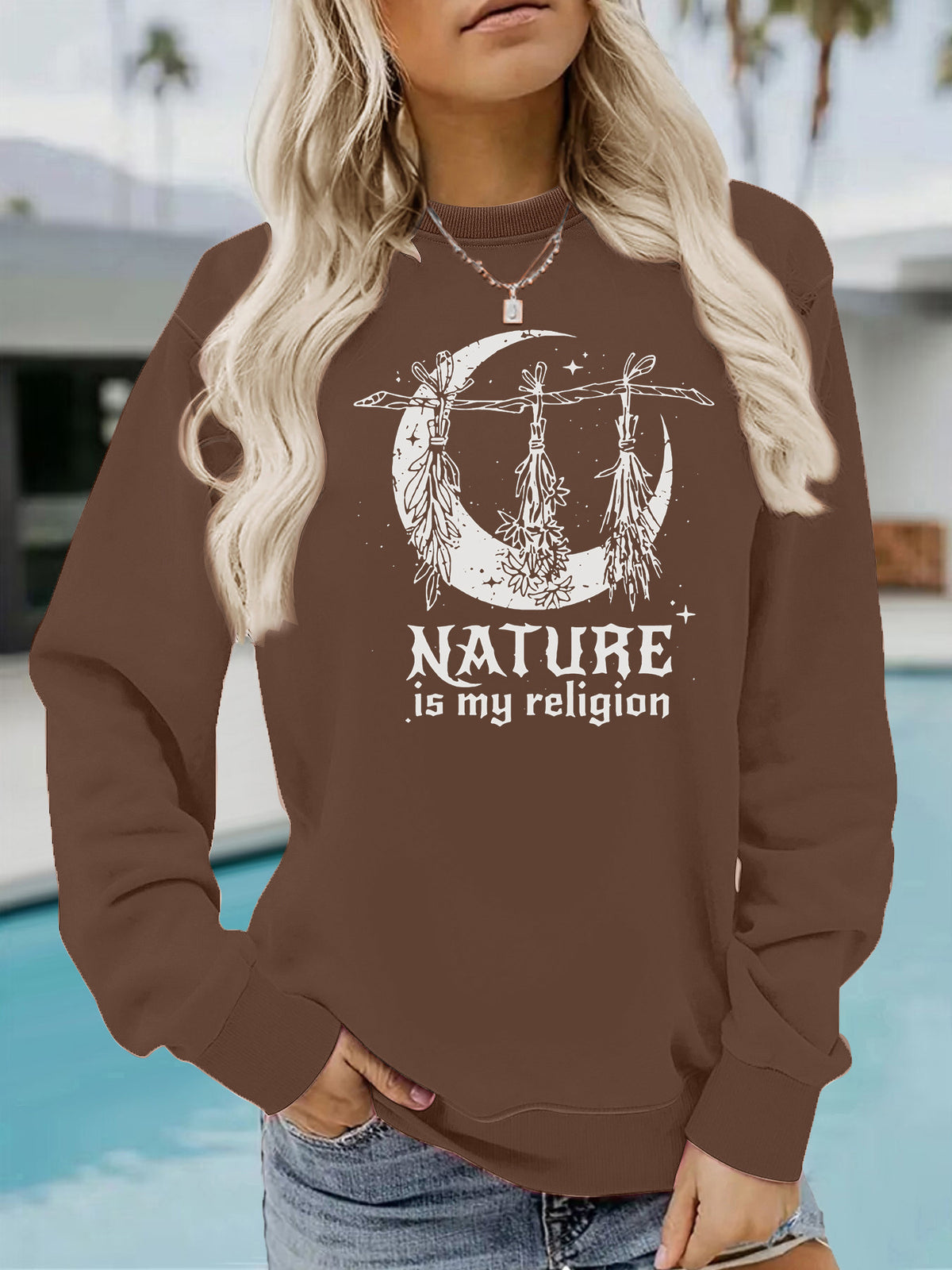 Sweat à capuche en molleton à col rond avec motif