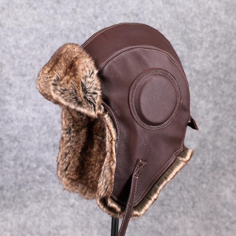 Unisex Vintage - Style Genuine Sheepskin Aviator Cotton Hat