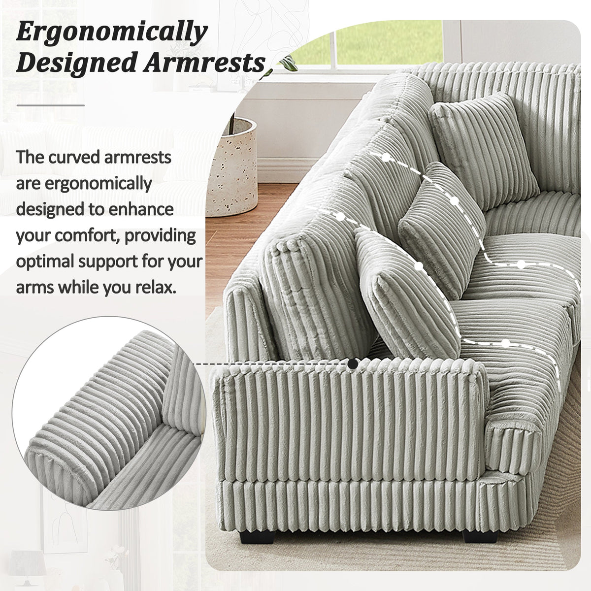 129" Oversized Sectional Sofa U-Shaped Sofa Couch Modern Sofa Upholstered in Soft Corduroy With a Chaise Lounge for Livi