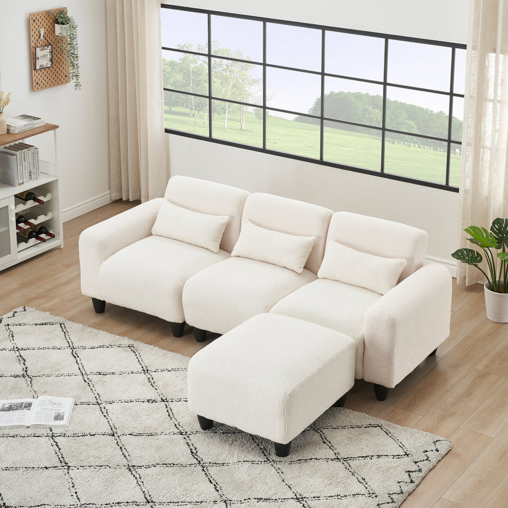 The 84.6-Inch Beige Teddy Fleece Creative Sofa Can Be Assembled Into a Two-Seater Sofa Plus a Single Couch With Three Wa