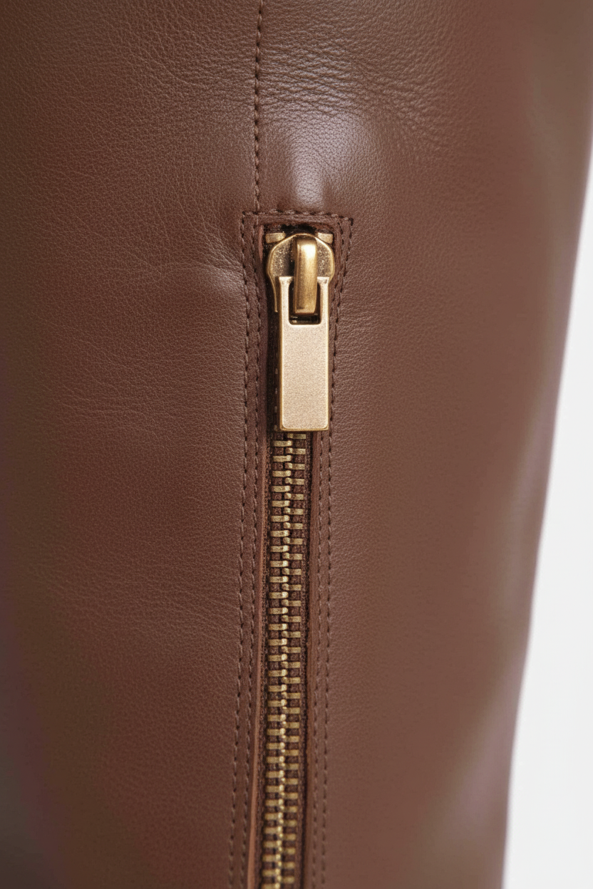 Canna Brown Calf Leather Knee-High Riding Boots – 6.5cm Block Heel