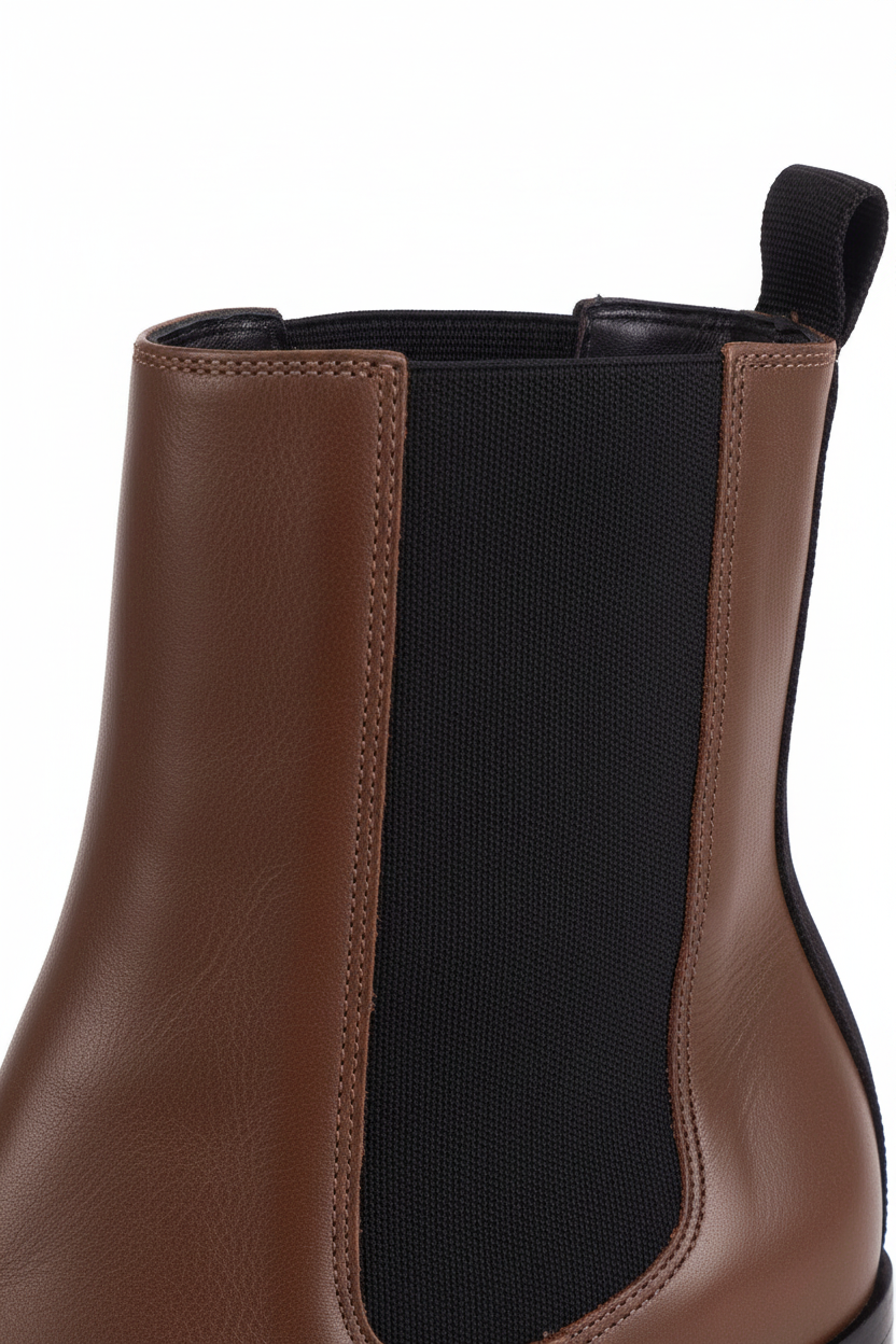 Canna Brown Leather Chelsea Ankle Boots – Black Gore, 6.5cm Block Heel